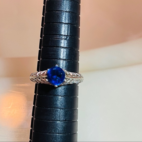 🦋Rich Deep Blue 1ctw Solitaire set High in Vintage Style Sterling Silver! - Picture 11 of 14